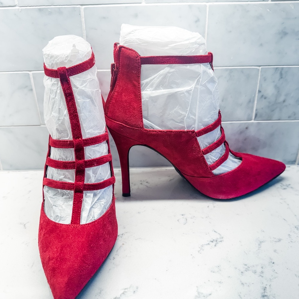 BCBGeneration Strappy Red Suede Heels
